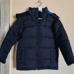 Boys Calvin Klein Black Puffer Jacket With Blue Lining